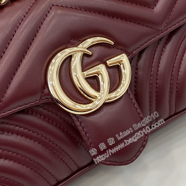 Gucci專櫃古馳最新款Marmont系列絎縫迷你手袋原廠皮鏈條女士挎包 jh2431型號：446744